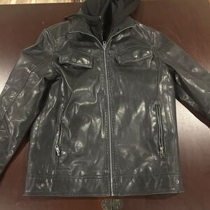 Sonoma Life + Style Mens M Black Genuine Leather Full Zip Jacket Coat Pockets